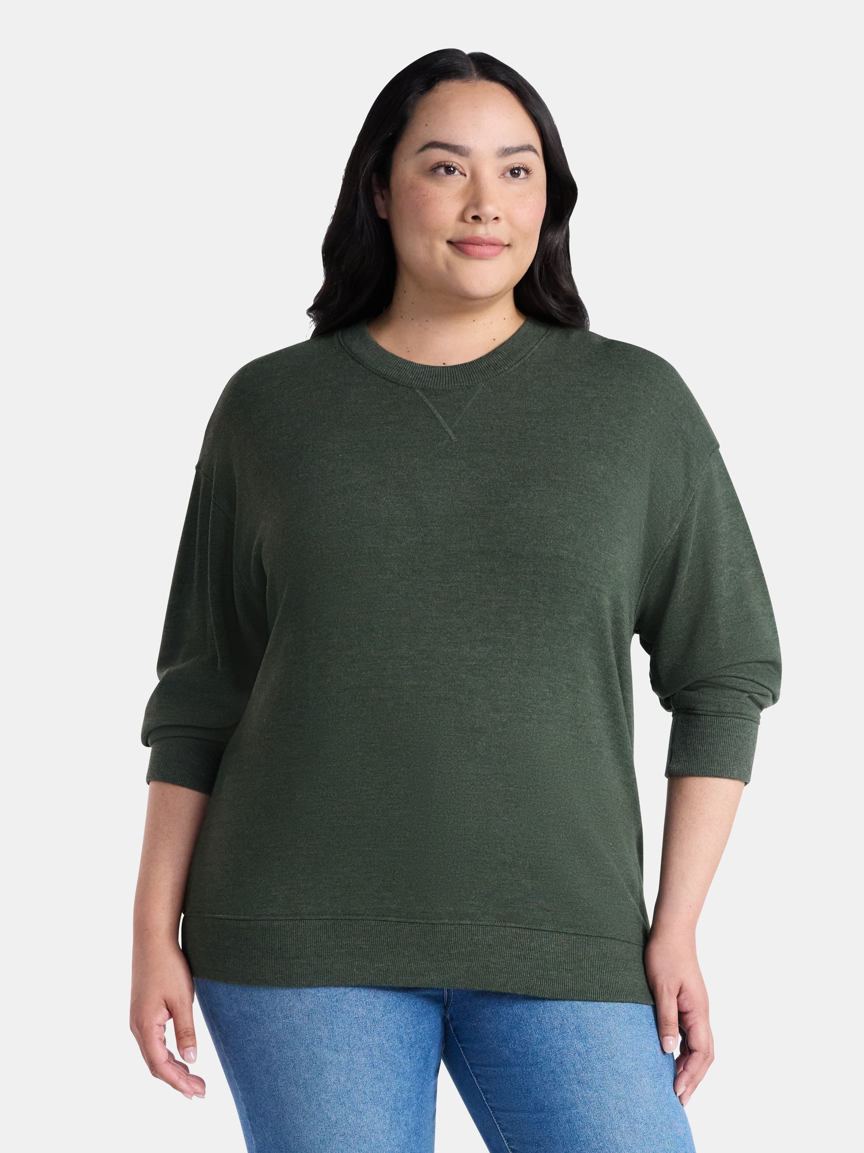 Time and Tru Women's and Women's Plus Crewneck Sweatshirt with Long Sleeves, Sizes XS-4X | Walmart (US)