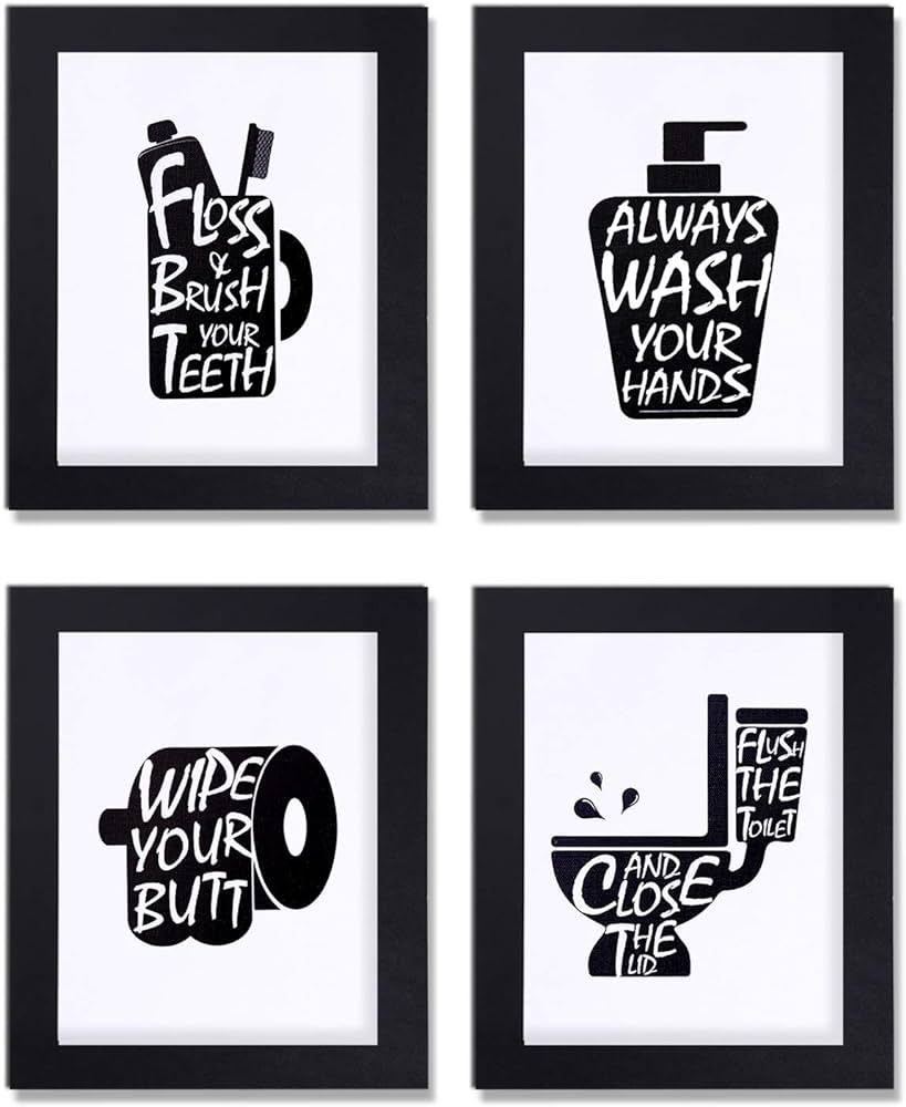 Bathroom Decor Wall Art Prints with Paper Frames;Funny Bathroom Wall Signs Wash Brush Floss Flush... | Amazon (US)