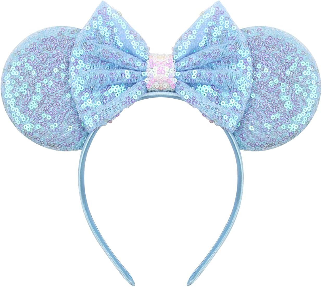 YanJie Dream Blue Sparkle Bow Sequin Mouse Ear Cosplay Party Hairband | Amazon (US)