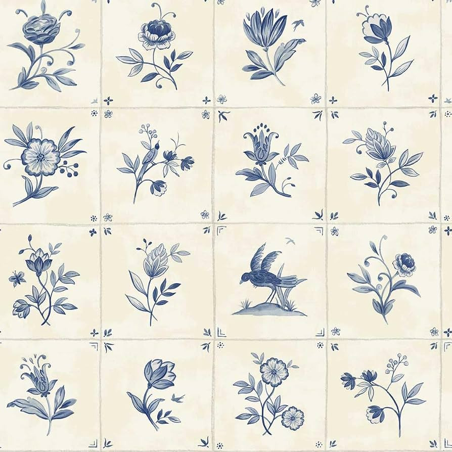 Tempaper Blue Azulejo Tile Removable Peel and Stick Wallpaper, 20.5 in X 16.5 ft, Made in The USA | Amazon (US)