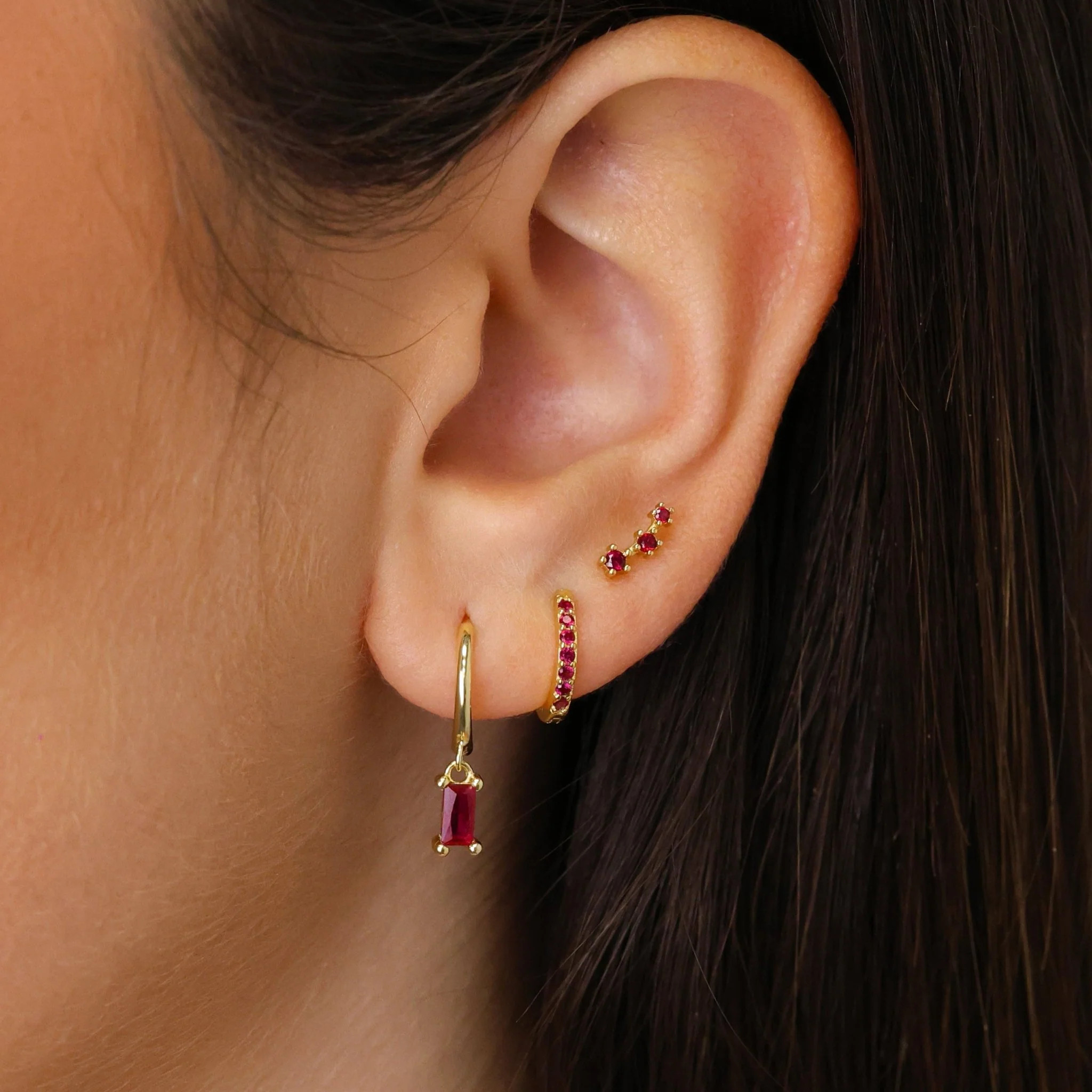18K Gold Baguette Ruby Chloe Hoop Earring Set | Eyrful Artistry