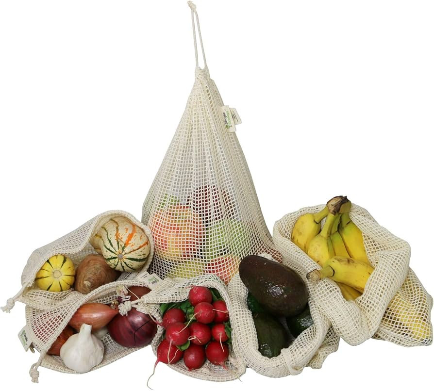 Simple Ecology Reusable Produce Shopping and Storage Bags, Drawstring, Washable Organic Cotton Me... | Amazon (US)