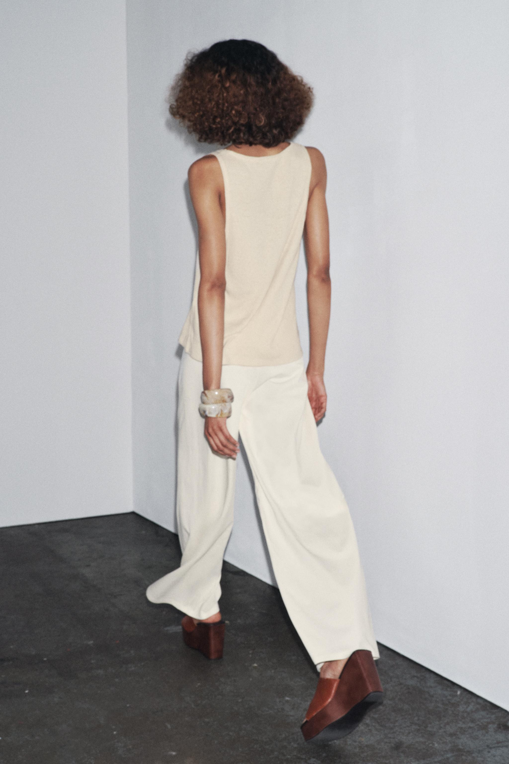 LINEN AND COTTON BLEND STRAPPY TOP | Zara Canada