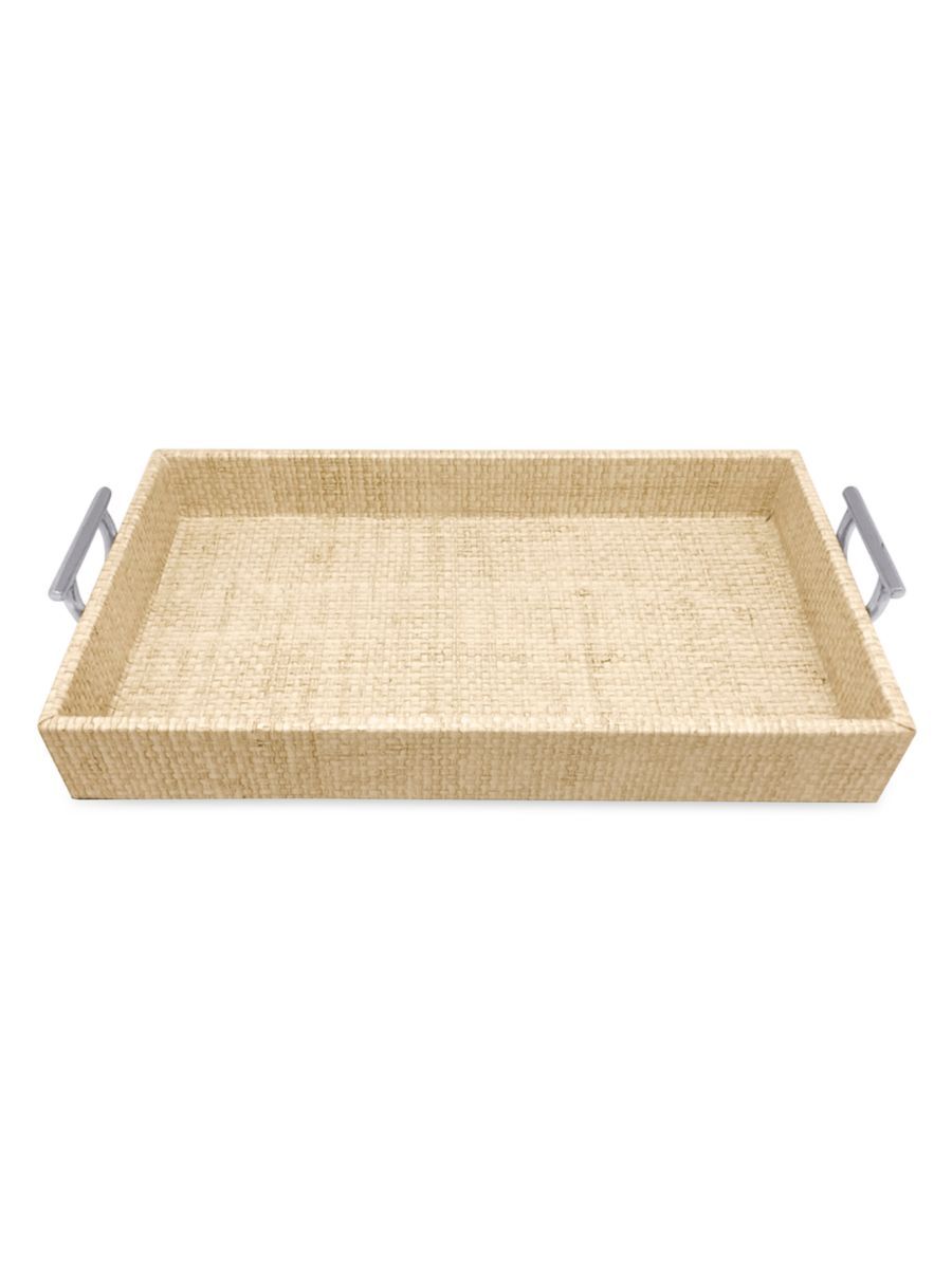 Sand Faux Grasscloth Metal-Handled Small Tray | Saks Fifth Avenue