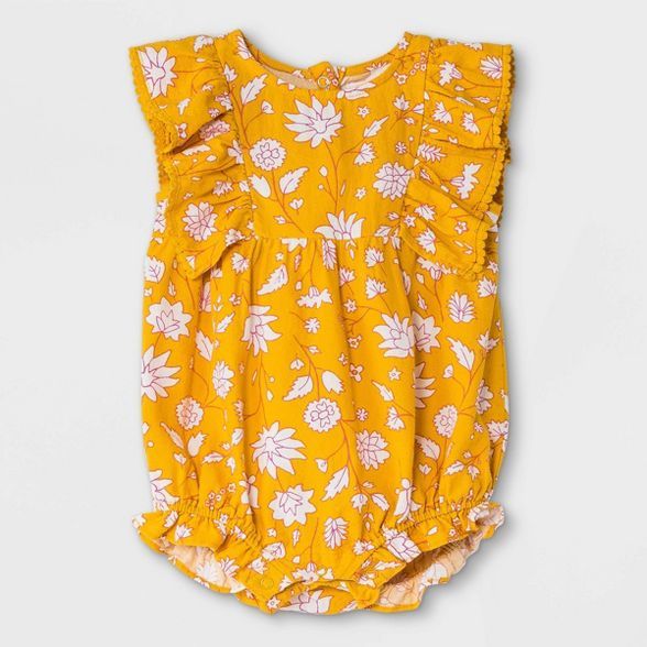 Baby Girls' Floral Woven Ruffle Leg Romper - Cat & Jack™ Yellow | Target