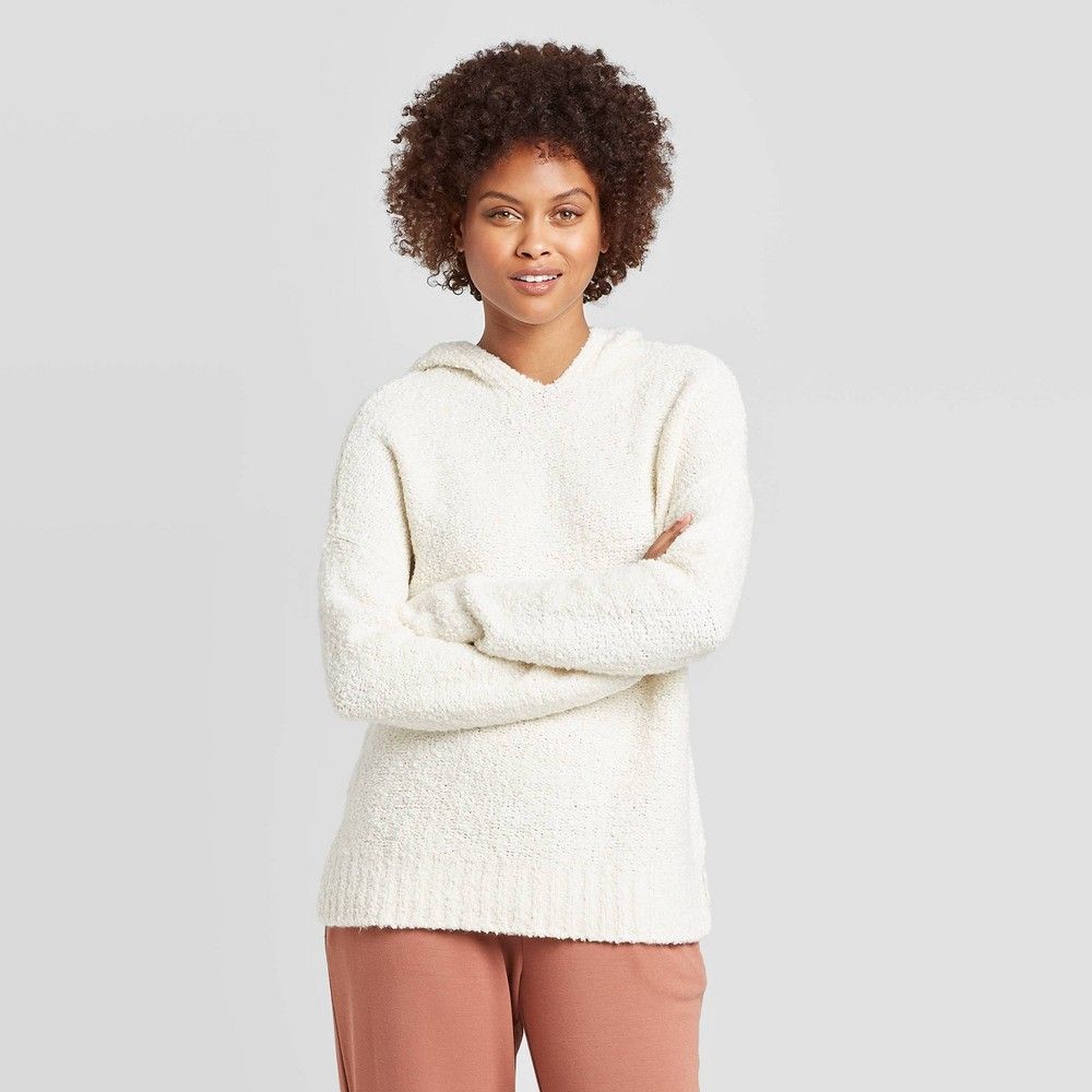 Women's Casual Fit V-Neck Hoodie Pullover Sweater - A New Day Cream XL, Women's, Size: XL, Beige | Target