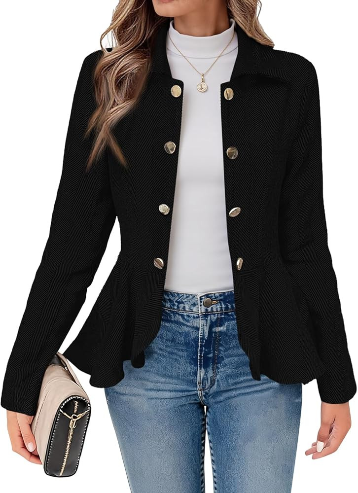 Cicy Bell Elegant Women Blazer Business Work Office Peplum Hem Jacket Open Front Herringbone Coat... | Amazon (US)