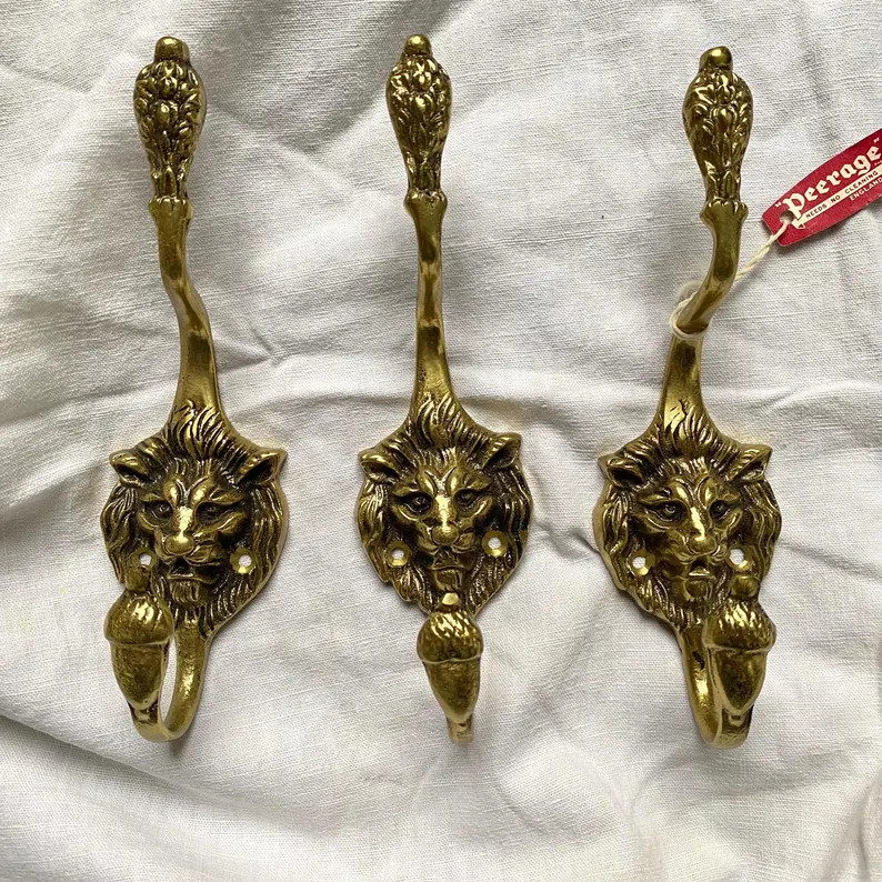 Brass Lion Head Coat Hooks, Peering England - Etsy | Etsy (US)