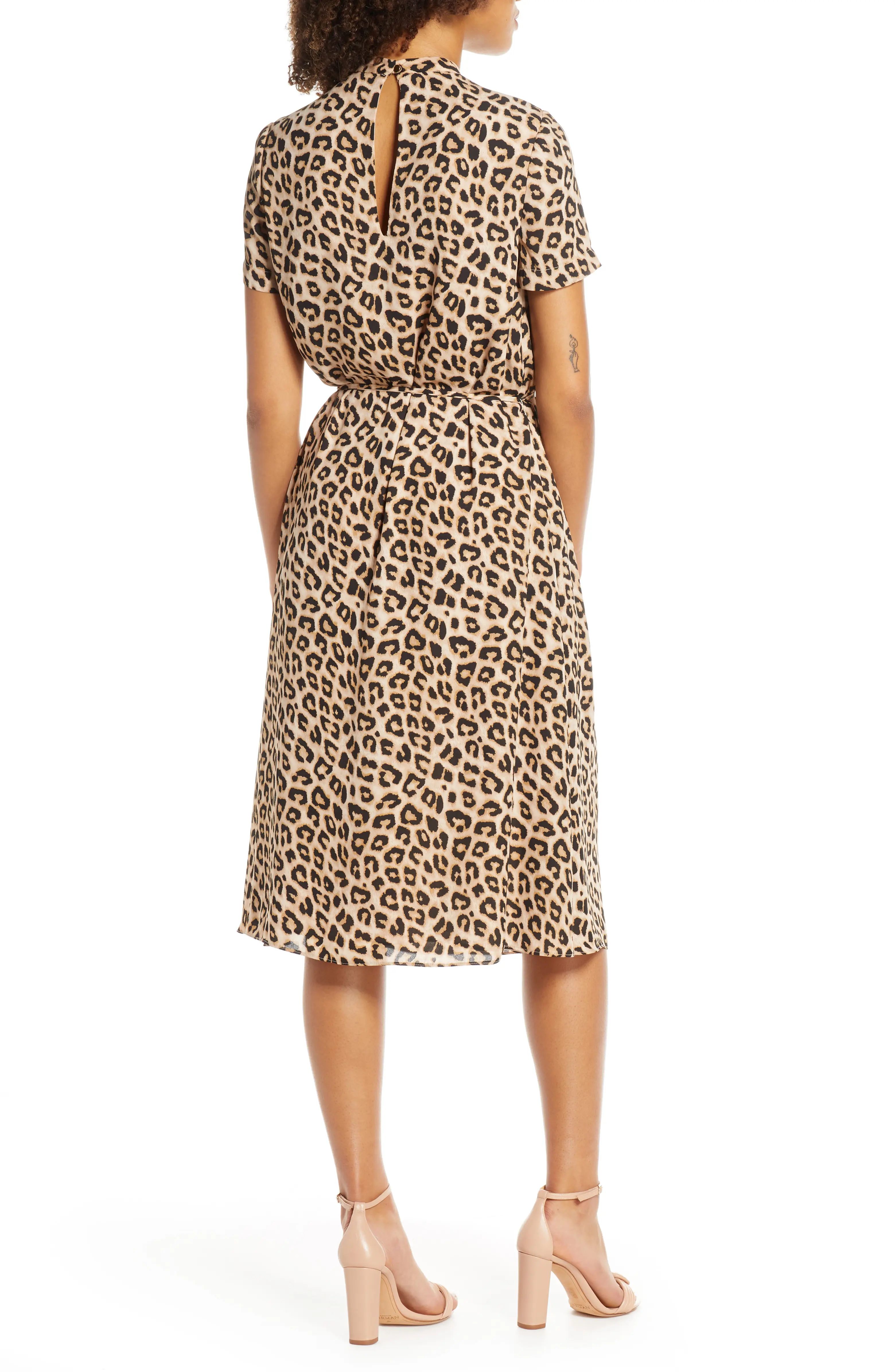 Leopard Mock Neck Short Sleeve Dress | Nordstrom