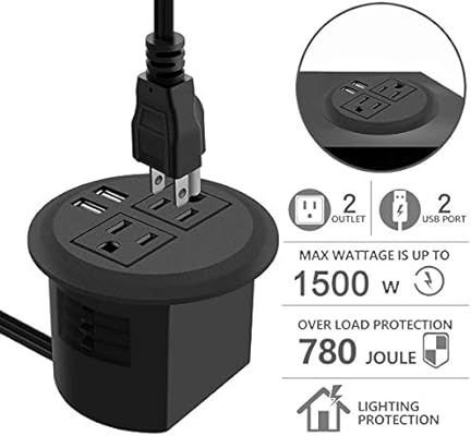 Desktop Power Grommet with USB,Recessed Power Socket with 2 AC Outlets and 2 USB Charging Ports. ... | Amazon (US)