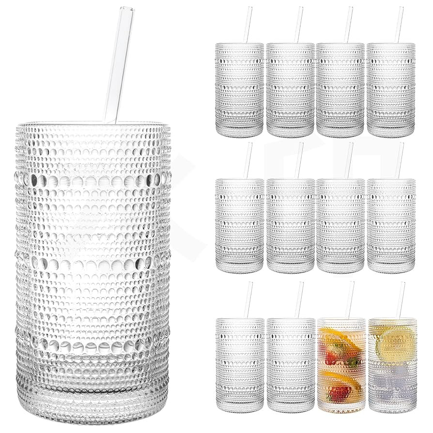 Upgraded Large Capacity 16 oz/480 ml Hobnail Glasses Drinking Set of 12 - Heavy Vintage Glassware | Amazon (US)