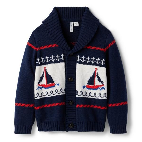 Sailboat Shawl Collar Cardigan | Janie and Jack