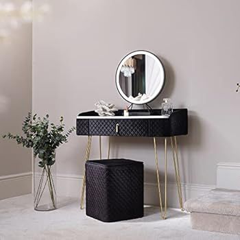 CARME Bali Sunset Velvet Dressing Table with LED Touch Sensor Mirror in Noir Black | Amazon (UK)