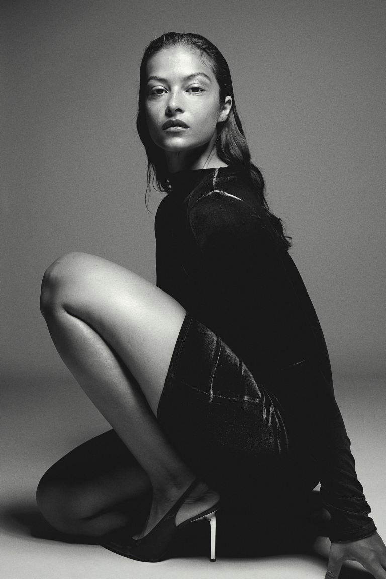 Gathered Jersey Dress - Black/velour - Ladies | H&M US | H&M (US + CA)