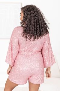 Strawberry Wine Pink Sequin Tie Front Romper | Pink Lily