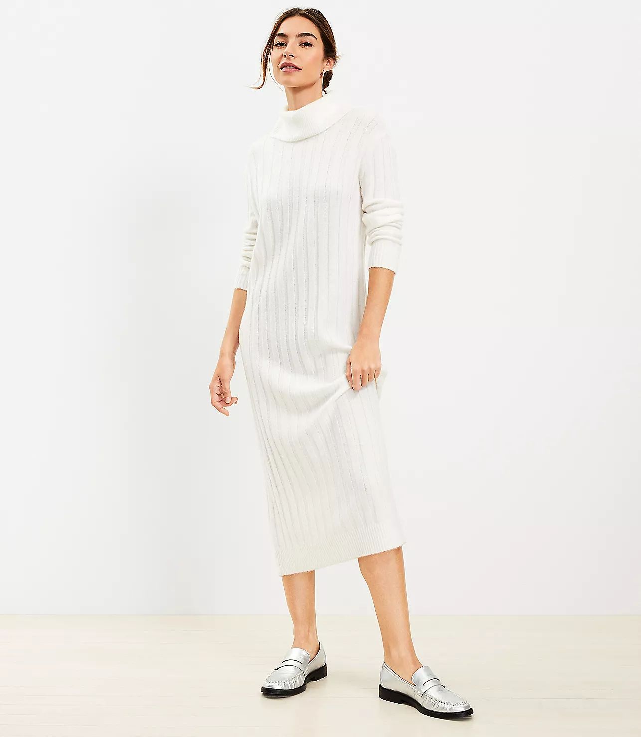 Ribbed Turtleneck Midi Sweater Dress | LOFT