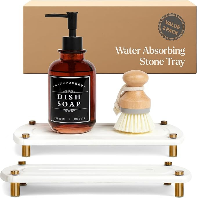 2PCS Water Absorbing Stone Soap Tray for Kitchen Bathroom Sink, Quick Dry Diatomaceous Earth Dryi... | Amazon (US)