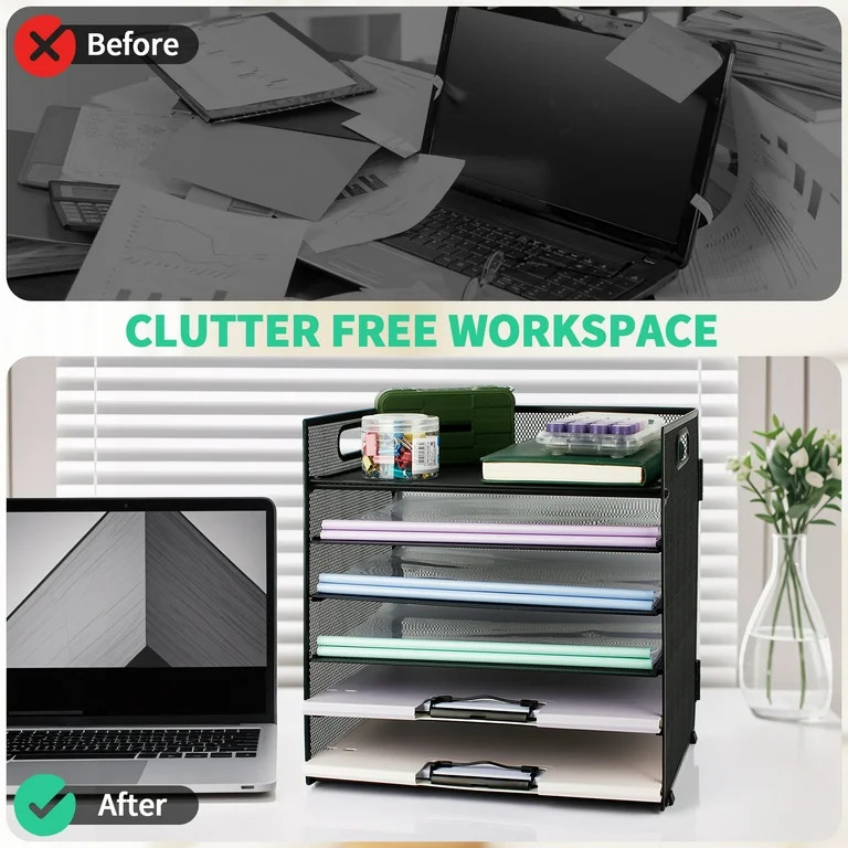 PHANCIR 6-Tier Desk Organizer Paper Storage Box ,Stationery Tray with Handle Mesh Stationery Tray... | Walmart (US)