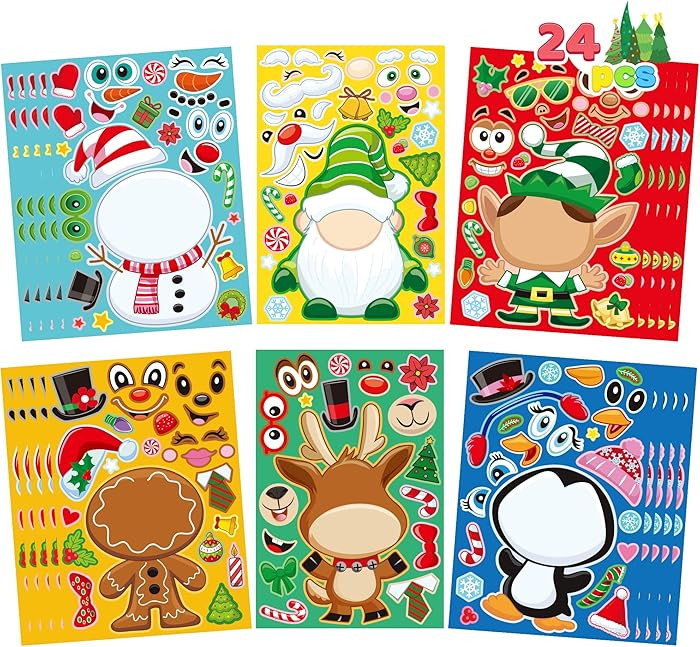 JOYIN 24 Pcs Christmas Make-a-face Stickers, Make Your Own Characters Mix and Match Sticker Sheet... | Amazon (US)