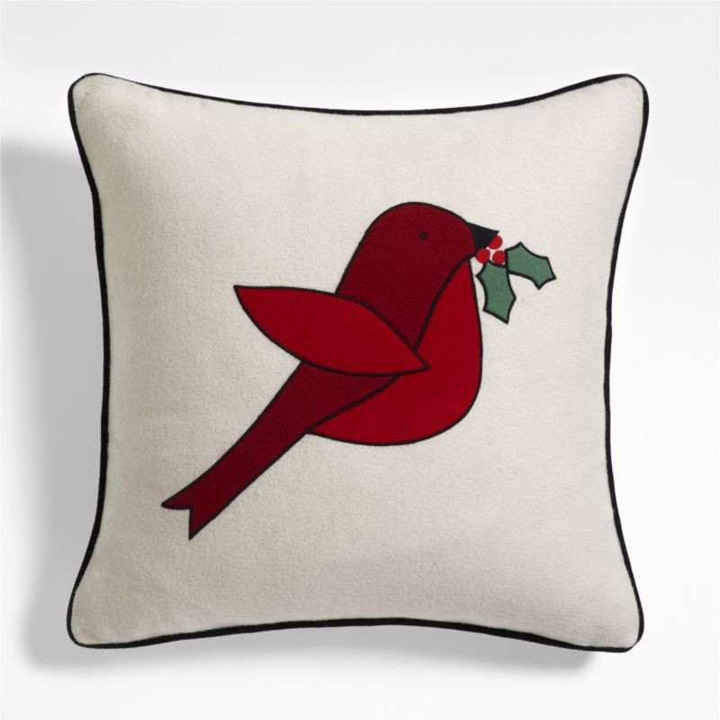 Arctic Friend Red Bird 23"x23" Ivory Multi Throw Pillow with Feather Insert by Joan Anderson | Cr... | Crate & Barrel