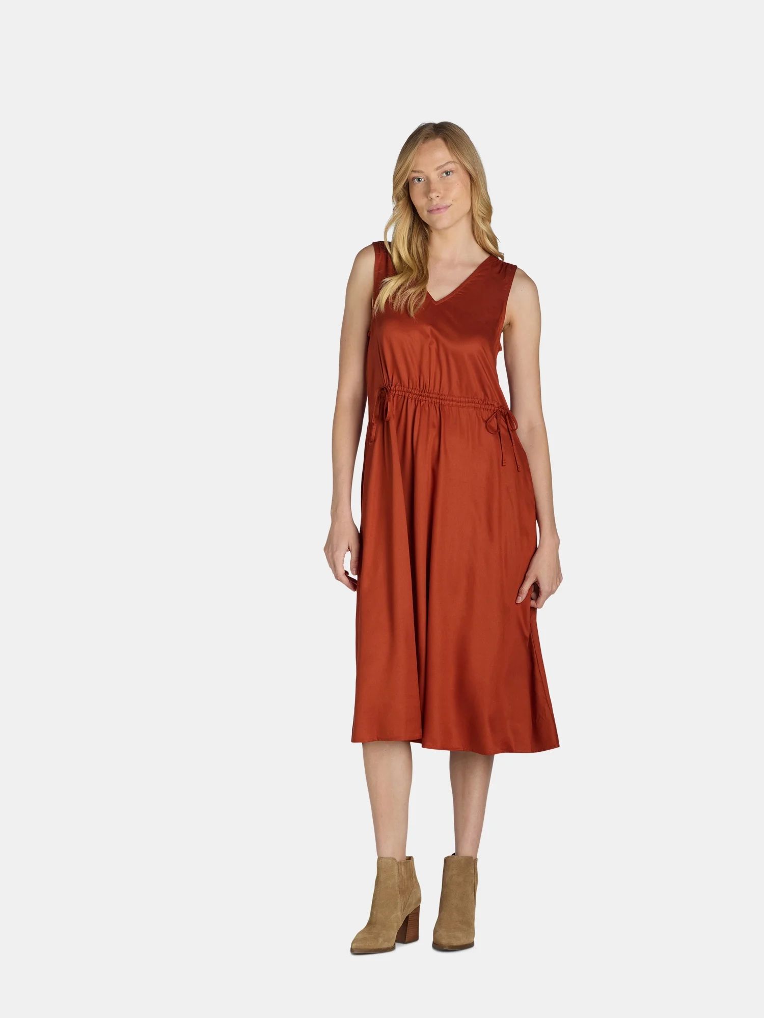 Time and Tru Women's Drawstring Midi Dress, Sizes XS-XXXL | Walmart (US)