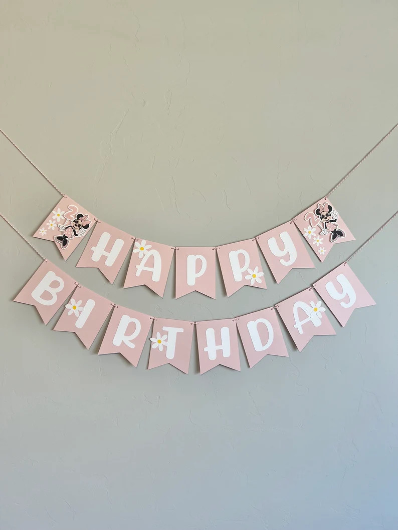 Retro Minnie Mouse Birthday Banner, 2nd Birthday for Girls, Retro Minnie With Daisies Party Decor... | Etsy (US)