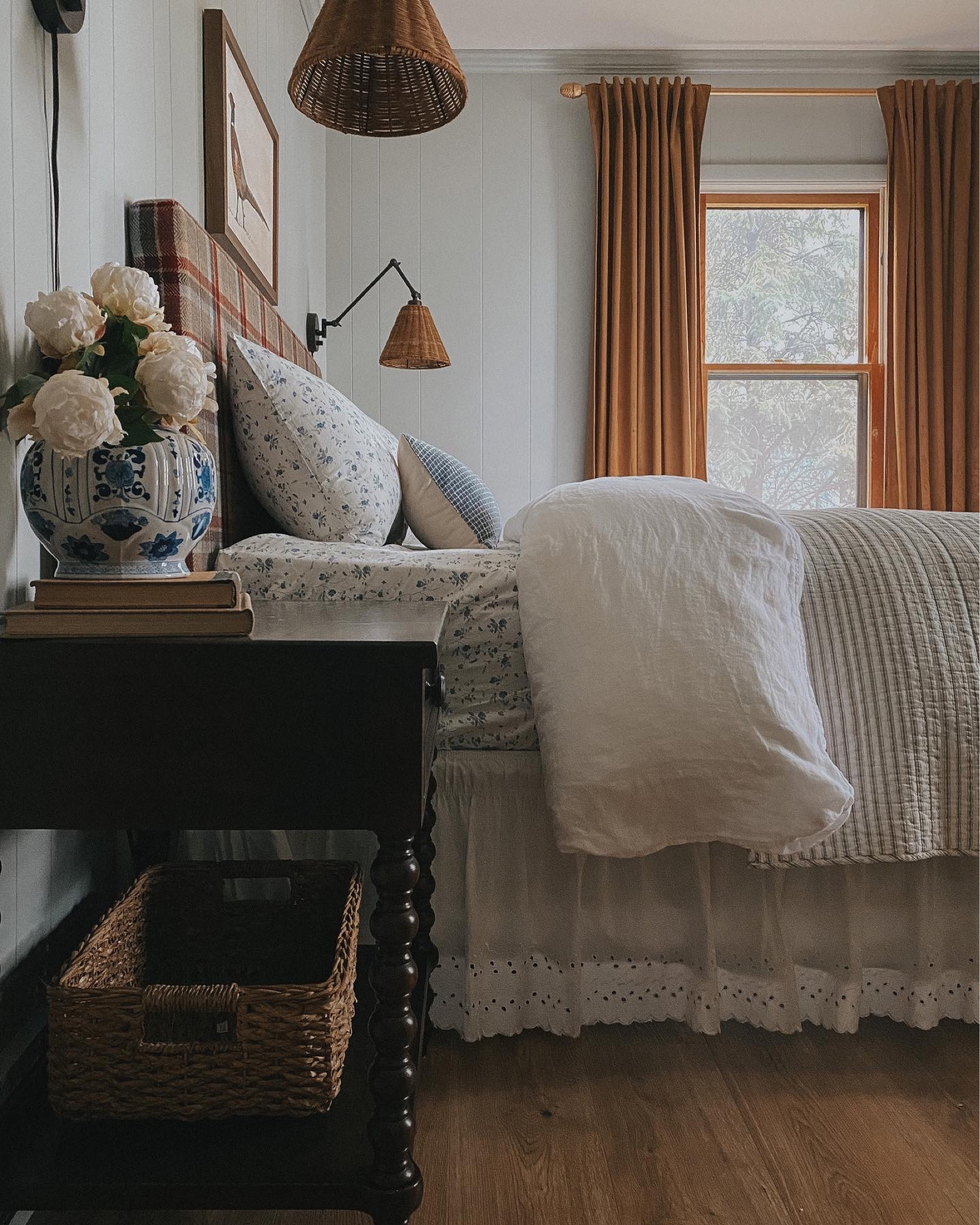 Bedroom sources! Dark wood turned leg nightstands are so rich. All bedding details below! These velvet curtains are so gorgeous! 

#LTKhome #LTKsalealert #LTKstyletip