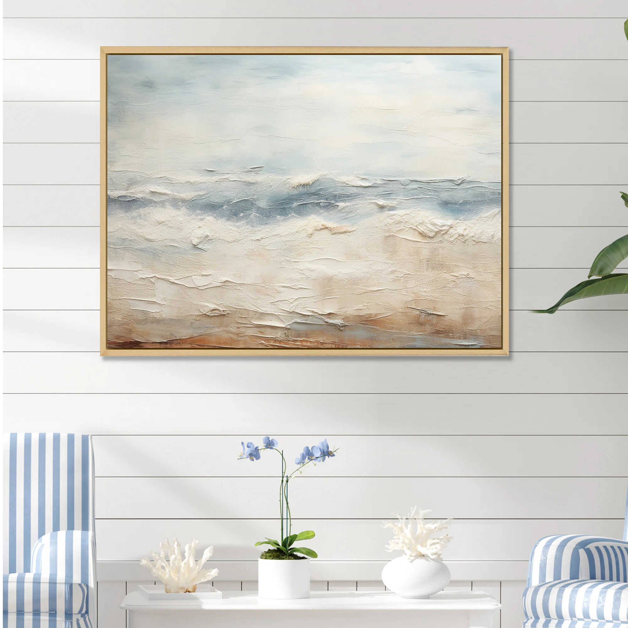 Modern Coastal Beige And Grey River - Coastal Ocean Framed Canvas Print Wall Art | Wayfair North America
