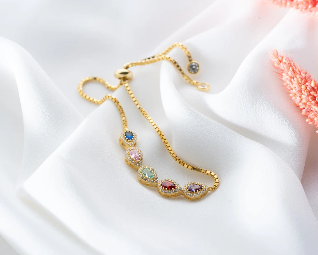 Birthstone Bracelet Adjustable Box Chain 925 Silver Custom Birthday Gift for Her Mom Grandma Pers... | Etsy (US)