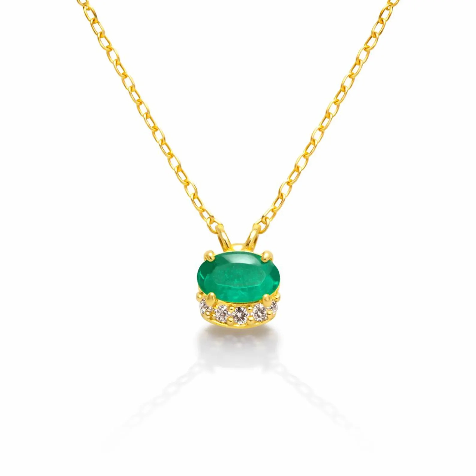 14k Solid Gold Oval Real Emerald Diamond Necklace / 14k Emerald Tiny Gold Necklace/Emerald Oval C... | Etsy (Global)