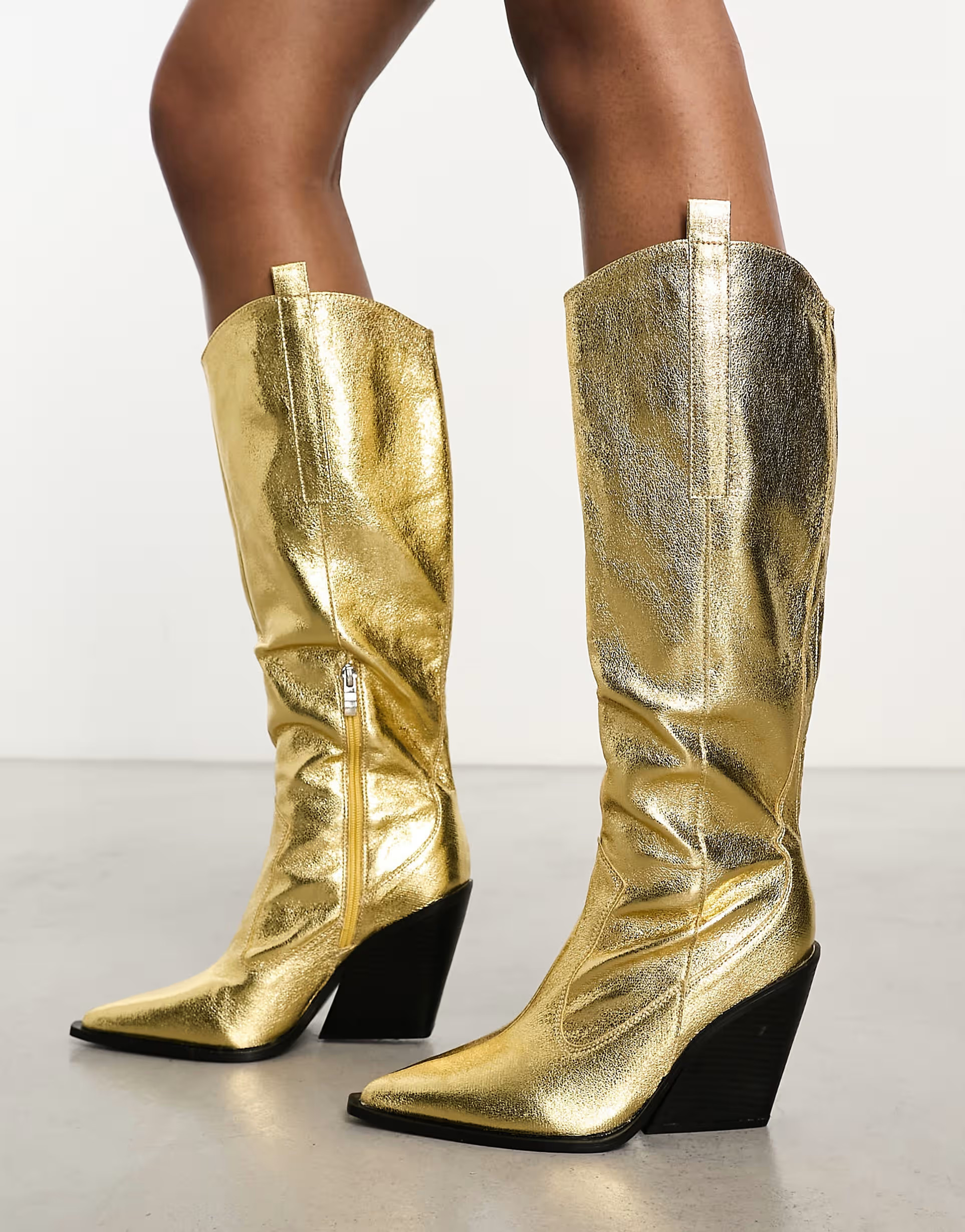 Public Desire Navada western knee boots in gold | ASOS (Global)