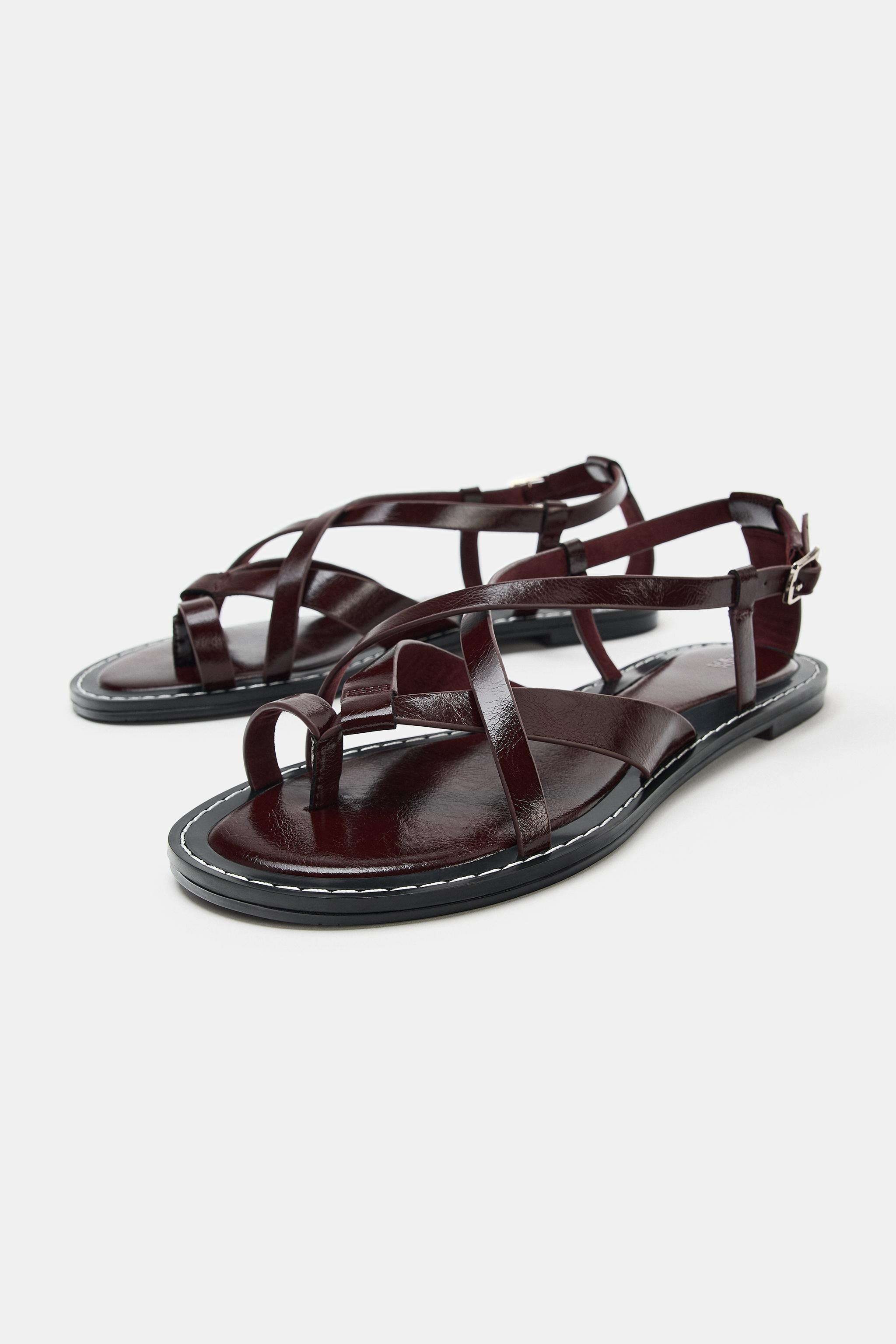FLAT CROSSED STRAP SANDALS | Zara US