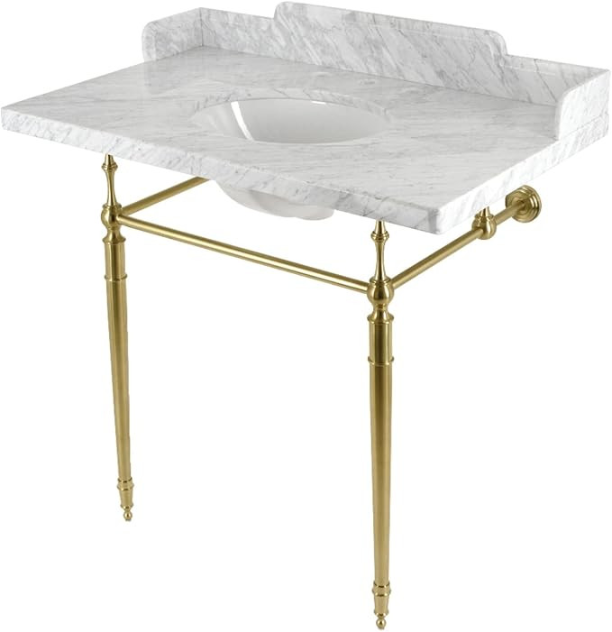 Kingston Brass LMS3622M87 Habsburg 36" Carrara Console Sink Legs, Marble White/Brushed Brass | Amazon (US)