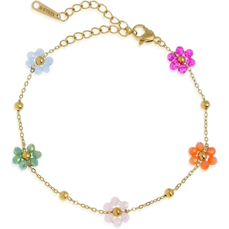 Colorful Daisy Flower Beaded Bracelets for Women, Cute Handmade Floral Gold Plated Beads Adjustab... | Walmart (US)