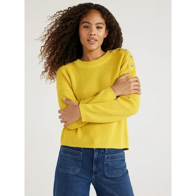 Free Assembly Women's Long Sleeve Button Shoulder Sweater, Midweight, Sizes XS-XXXL | Walmart (US)
