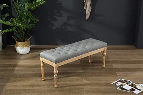 Roundhill Furniture Habit Solid Wood Button Tufted Dining Bench, Grey | Amazon (US)