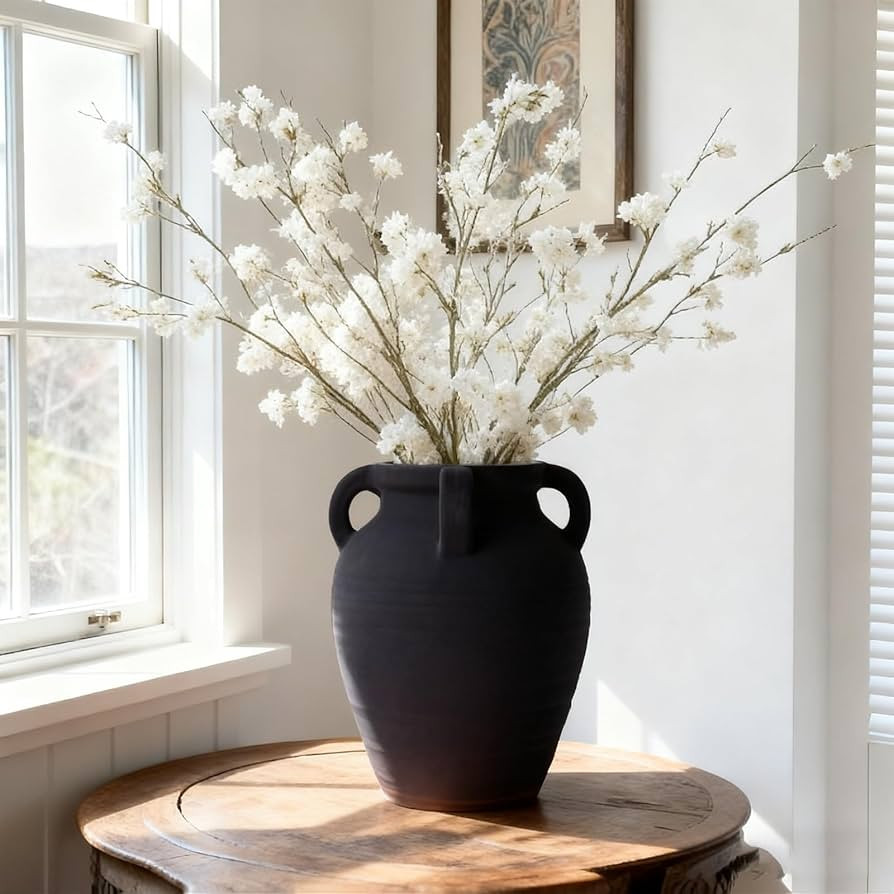 Handmade Black Terracotta Vase, 10" Tall with 4 Ears, Wide Mouth Ceramic Vases,Vintage Farmhouse ... | Amazon (CA)