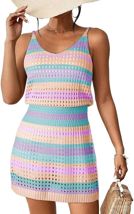 Dokotoo Beach Cover Ups for Women 2026 Crochet Knit Coverup Dress | Bathing Suit Swim Cover Up, C... | Amazon (US)