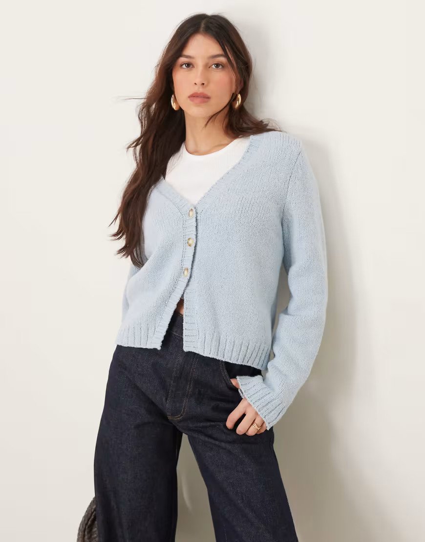 Abercrombie & Fitch long sleeve button through cardi in light blue-Black | ASOS (Global)