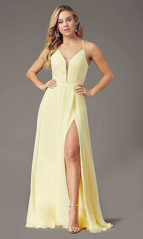 Corset-Back Long Faux-Wrap Prom Dress by PromGirl | Prom Girl