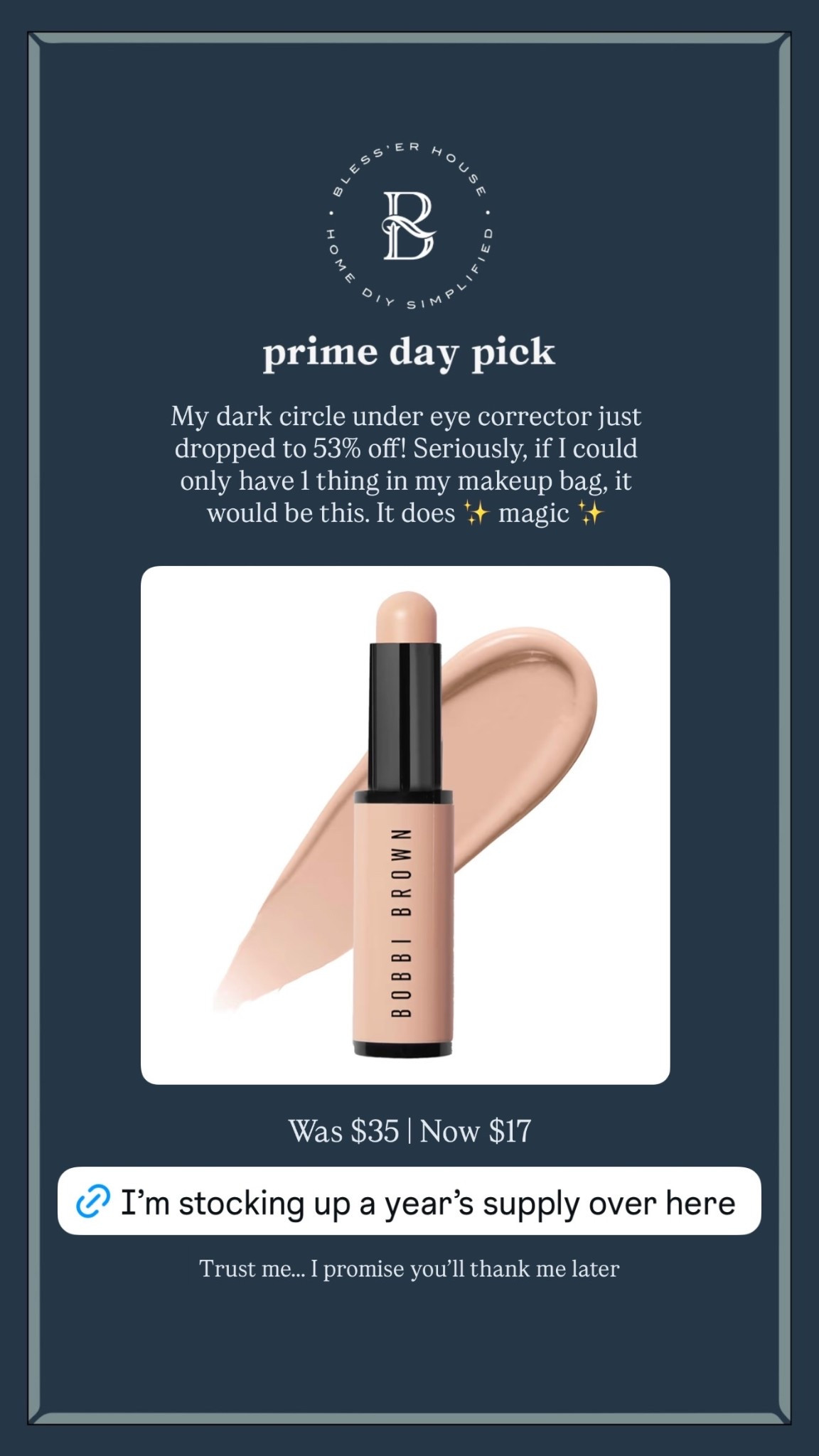 Was $35 | Now $17 My dark circle under eye corrector just dropped to 53% off! Seriously, if I could only have 1 thing in my makeup bag, it would be this. It does ✨ magic ✨  Trust me….. I promise you’ll thank me later