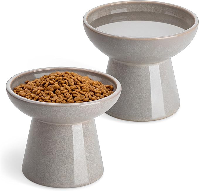 vancasso Ceramic Elevated Cat Bowls 2-Pack - 6.2" Extra Wide Raised Cat Food & Water Dishes, 5.1"... | Amazon (US)
