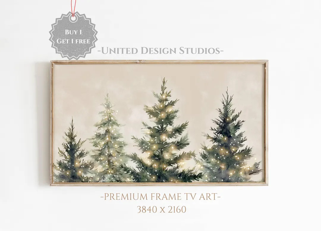 Christmas Tree Samsung Frame Tv Art, Neutral Watercolor Christmas Tree Painting Frame Tv Art, Far... | Etsy (US)