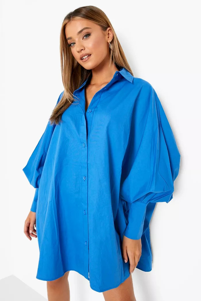 Oversized Batwing Balloon Sleeve Shirt Dress | boohoo (US & Canada)