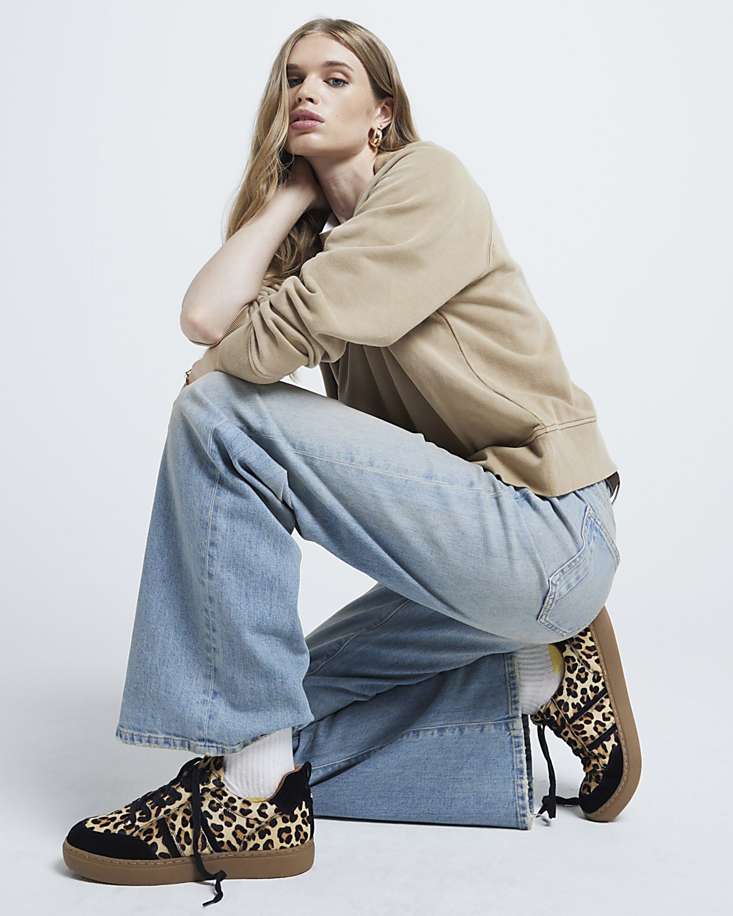 Brown leopard print suede trainers | River Island (UK & IE)