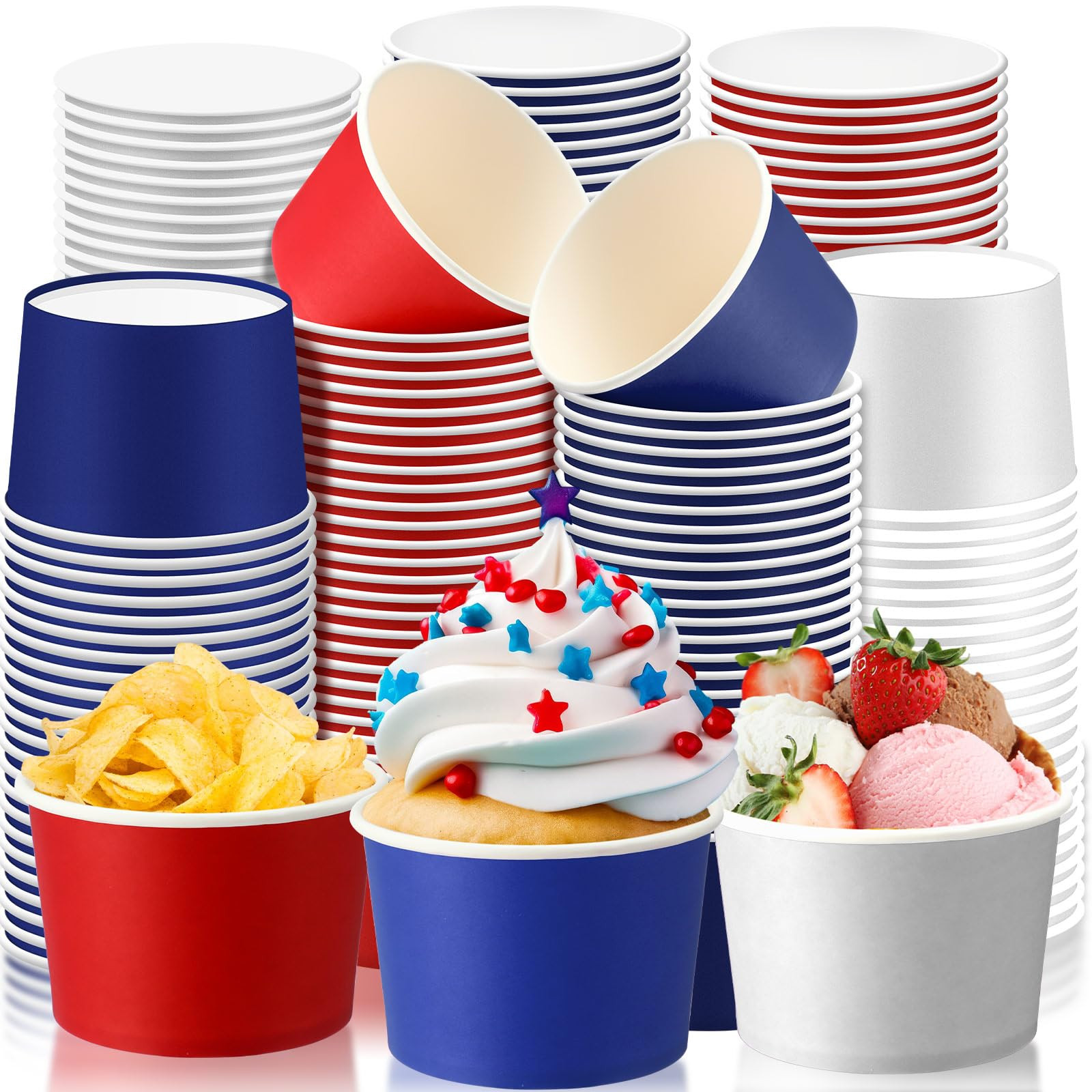 Umigy 180 Pcs 4th of July Paper Ice Cream Cups 9 oz Patriotic Disposable Dessert Bowls Red Blue W... | Amazon (US)