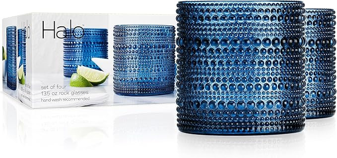 Glaver's Hobnail Drinking Glasses, Blue Vintage Glassware Set, Beaded Drinking Glasses, Set Of 4 ... | Amazon (US)