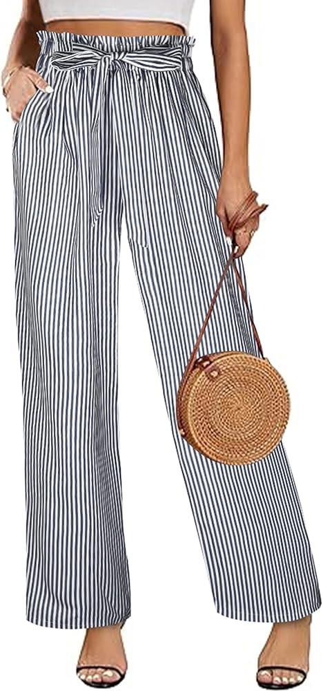 ECOWISH Palazzo Pants for Women Casual 2025 Summer Loose Baggy Wide Leg Flowy High Waisted Polka ... | Amazon (US)