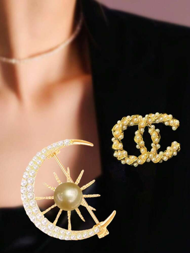 1pc Faux Pearl Luxury Letter Brooch, Unisex Birthday Gift, Suitable For Blazer, Scarf, Clothing, ... | SHEIN