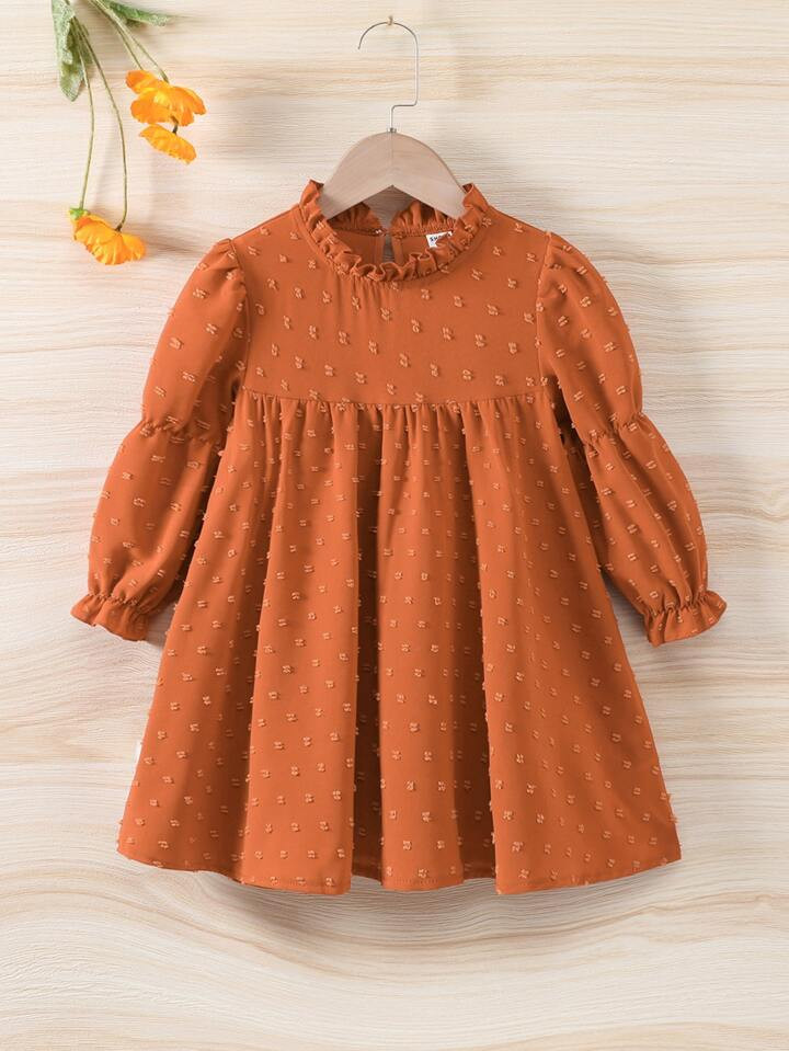SHEIN Kids Nujoom Toddler Girls Swiss Dot Frilled Neck Flounce Sleeve Dress | SHEIN